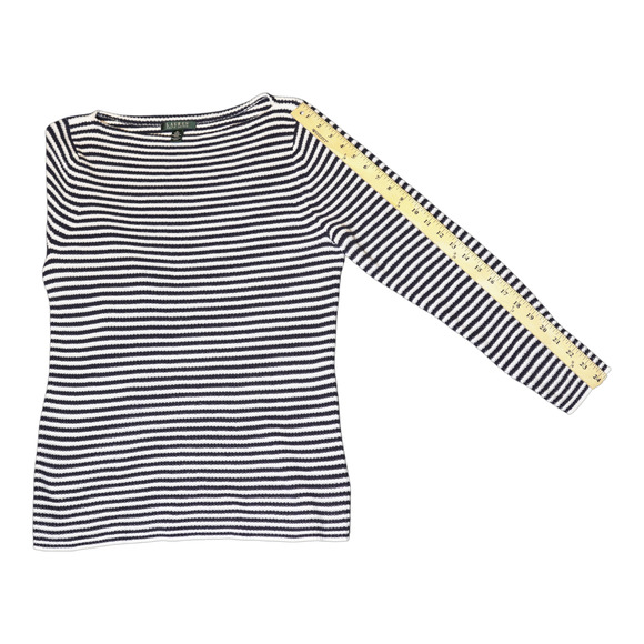 Lauren Ralph Lauren Navy White Striped Cotton Sweater Sz XL Nautical Preppy EUC - Picture 5 of 13